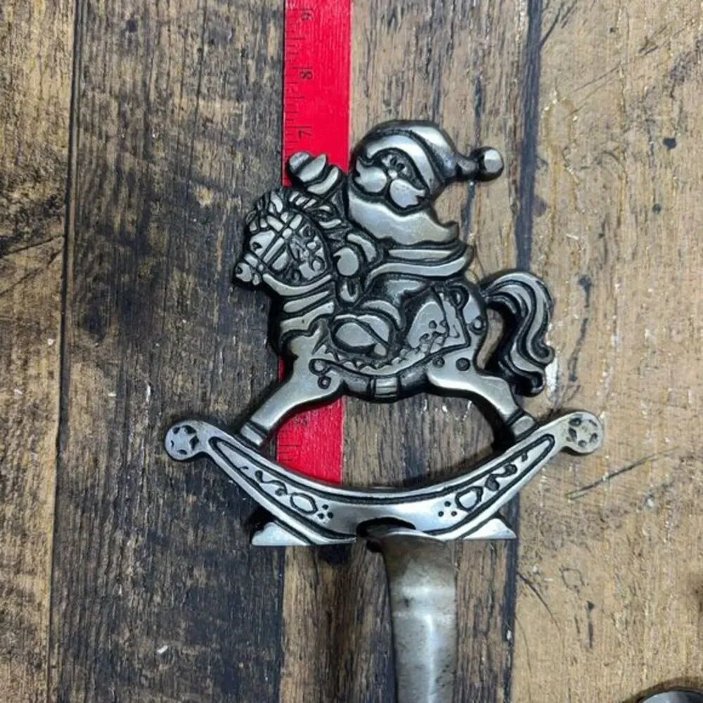Vintage Santa Rocking Horse Decorative Metal Stocking Hangers Christmas Holiday‎